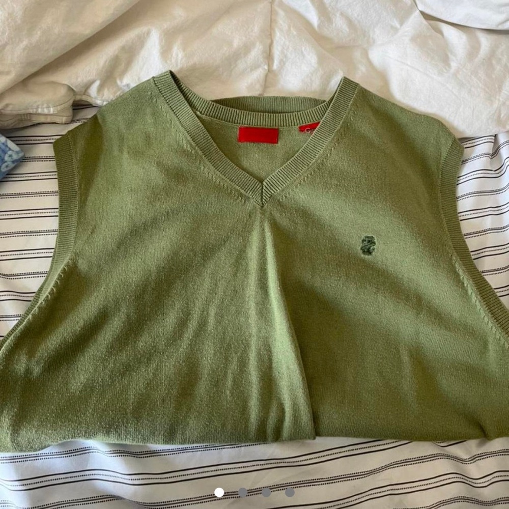 Green oversized vintage wool cotton vest Sage green khaki
🤍